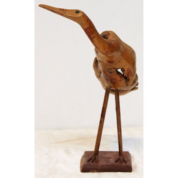 Vtg Hand Carved Drift wood Burl Ostrich Figure 6.5'' Bird Flamingo Heron Egret - Picture 1 of 10